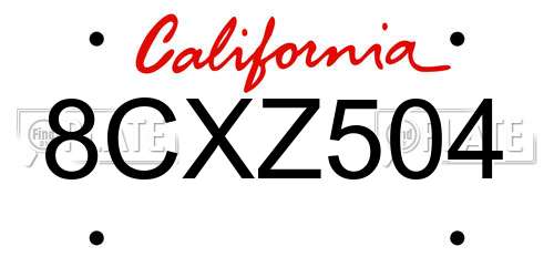 8CXZ504 California License Plate