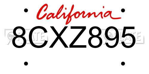 8CXZ895 California License Plate