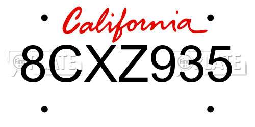 8CXZ935 California License Plate