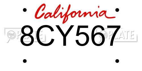8CY567 California License Plate