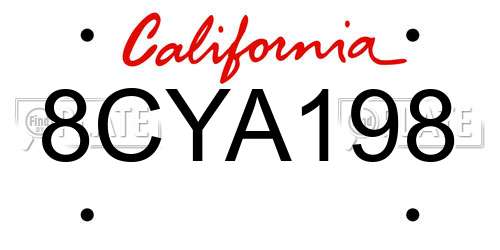 8CYA198 California License Plate