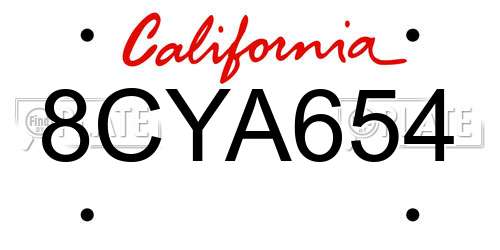 8CYA654 California License Plate
