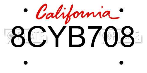 8CYB708 California License Plate
