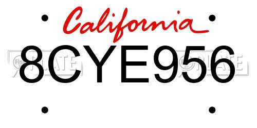 8CYE956 California License Plate
