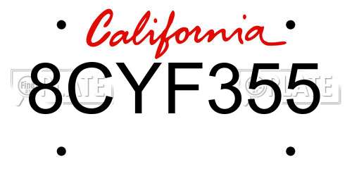 8CYF355 California License Plate