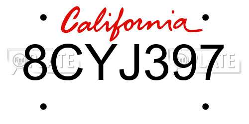 8CYJ397 California License Plate