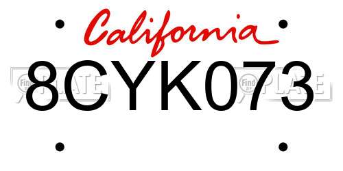 8CYK073 California License Plate
