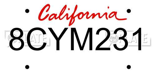 8CYM231 California License Plate