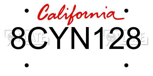 8CYN128 California License Plate