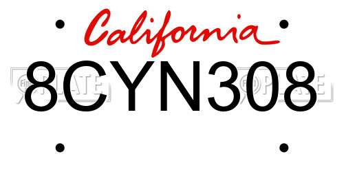 8CYN308 California License Plate