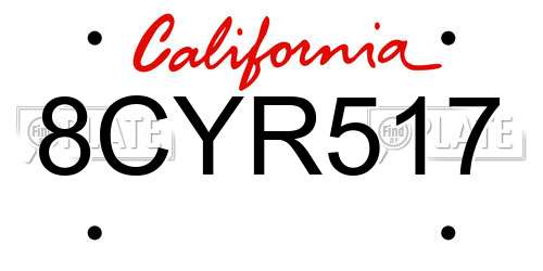 8CYR517 California License Plate