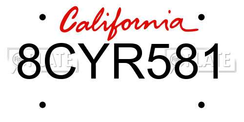 8CYR581 California License Plate