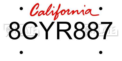 8CYR887 California License Plate