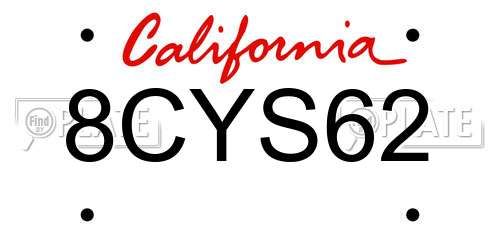 8CYS62 California License Plate
