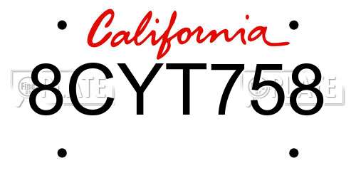 8CYT758 California License Plate