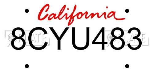 8CYU483 California License Plate