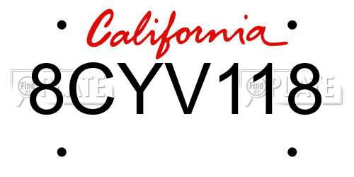 8CYV118 California License Plate
