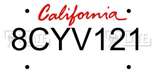 8CYV121 California License Plate