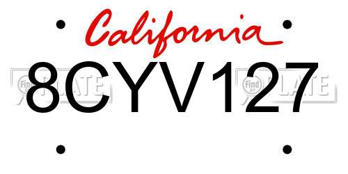 8CYV127 California License Plate