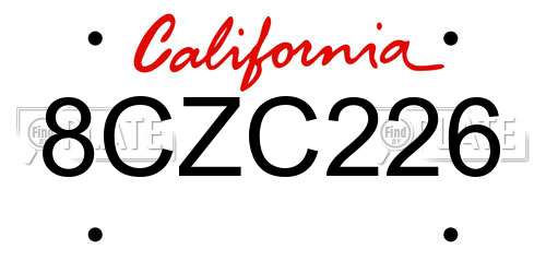8CZC226 California License Plate