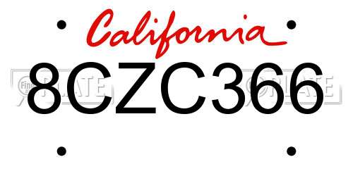 8CZC366 California License Plate