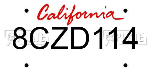 8CZD114 California License Plate
