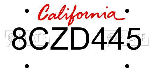 8CZD445 California License Plate