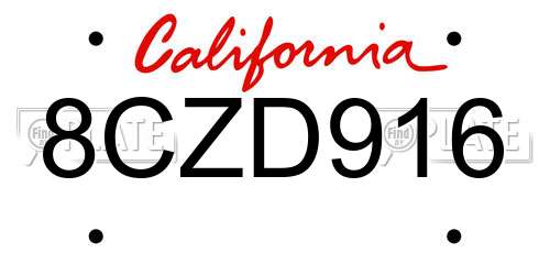 8CZD916 California License Plate