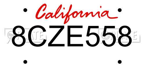 8CZE558 California License Plate