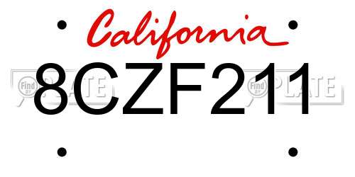 8CZF211 California License Plate