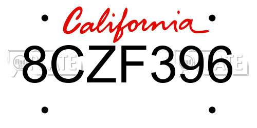 8CZF396 California License Plate