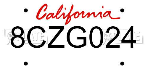 8CZG024 California License Plate