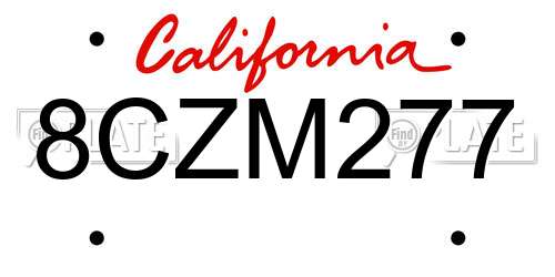 8CZM277 California License Plate