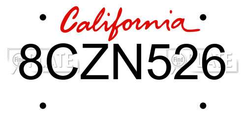 8CZN526 California License Plate