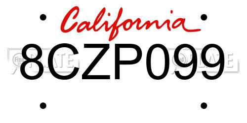 8CZP099 California License Plate