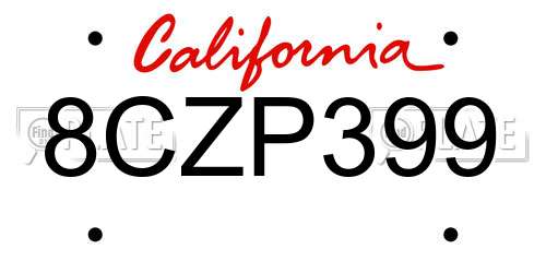 8CZP399 California License Plate