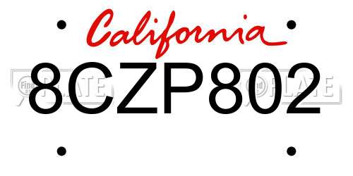 8CZP802 California License Plate