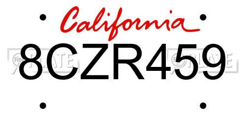 8CZR459 California License Plate