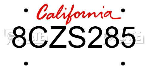 8CZS285 California License Plate