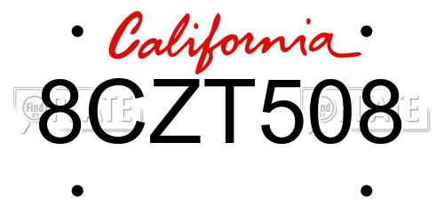 8CZT508 California License Plate
