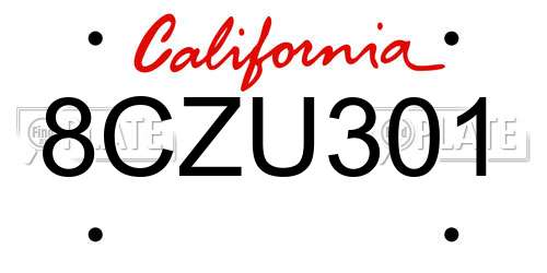 8CZU301 California License Plate