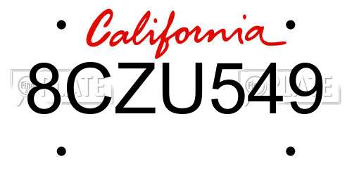 8CZU549 California License Plate