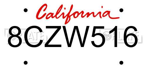 8CZW516 California License Plate