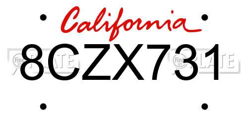 8CZX731 California License Plate