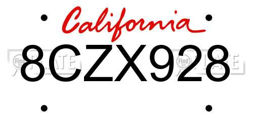 8CZX928 California License Plate