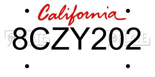 8CZY202 California License Plate