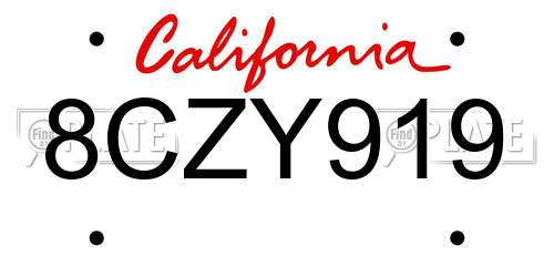 8CZY919 California License Plate