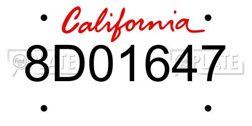 8D01647 California License Plate