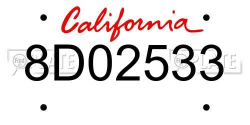 8D02533 California License Plate