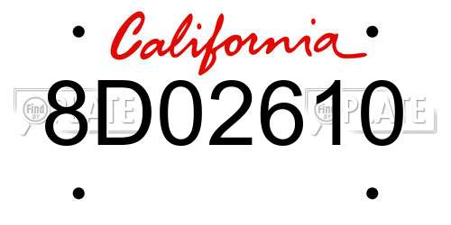 8D02610 California License Plate